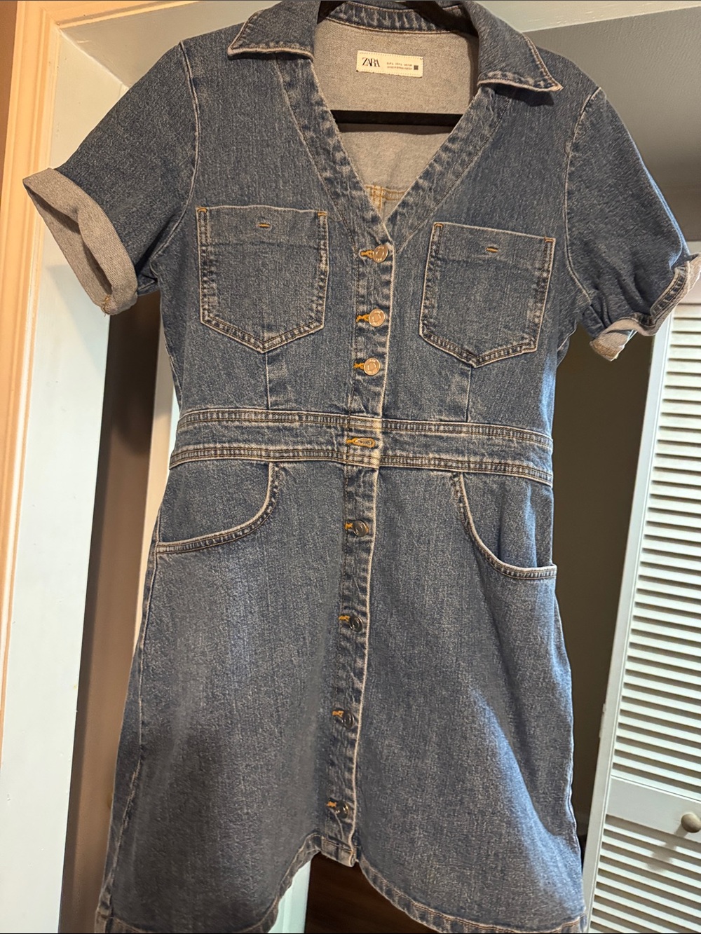 Zara Blue Denim Button-Front Short Sleeve Dress
